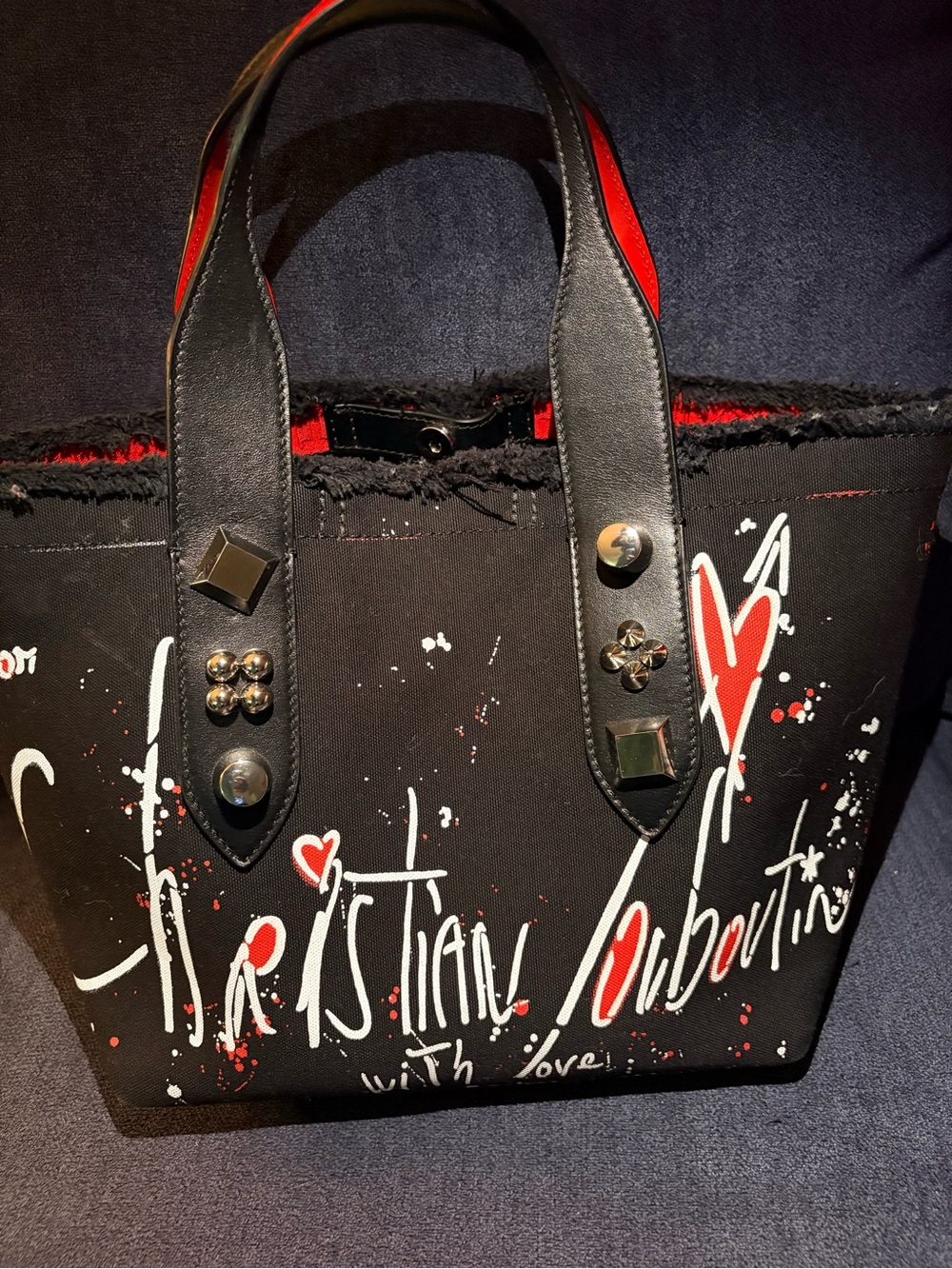 Christian Louboutin Black Canvas Graffiti Tote with Red Accents